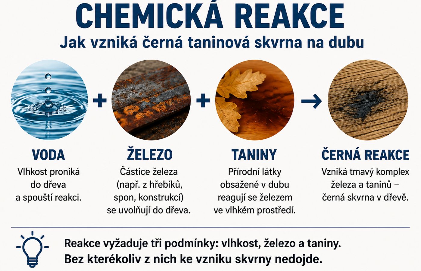 jak vzniká černá taninová skvrna na dřevě